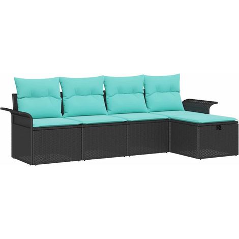 Set Divano da Giardino 5 pcs Nero e Turchese polyrattan vidaXL