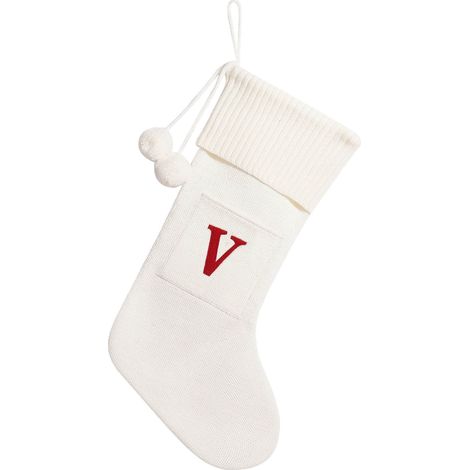 Chaussette De Noël - Tricotée En Acrylique - Avec Lettre Brodée - Pour Décoration De Cheminée Ou Arbre De Noël - 1 Pièce (1/5)