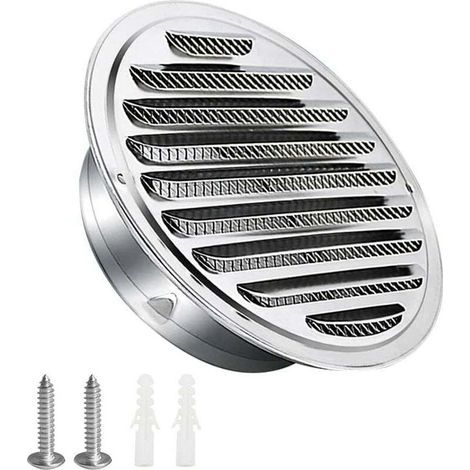 Stainless steel ventilation grille 100mm with screws and dowels Weather protection slats with mosquito net and loop Round air outlet grille Screw and flange grille (1/4)