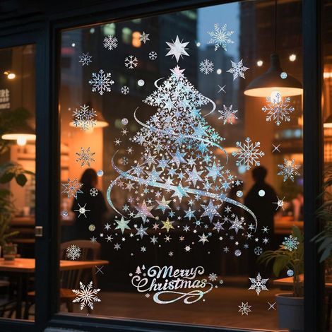 Set mit 2 großen goldenen Weihnachtsbaum-Aufklebern, 35 x 50 cm, statische Weihnachtsbaum-Aufkleber, goldene Weihnachtsbaum-Wandaufkleber, für Wand, Fenster, Tür, Schaufenster