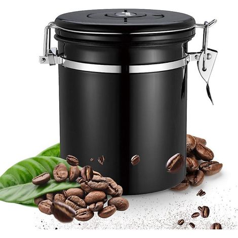 Luftdichter Edelstahlbehälter für Kaffeebohnen, 1,5 l, mit Entlüftungsventil