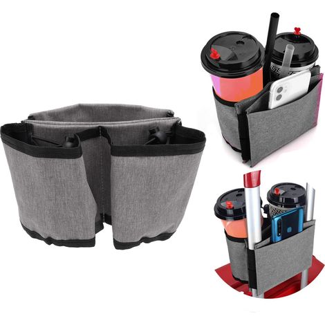 Sacoche de rangement pour poignée de valise, porte-bouteille et porte-gobelet de voyage, compatible avec toutes les poignées de valise, grise (1/5)