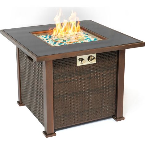 Centurion Supports OSTARA Stylish Wicker Garden and Patio Glass Tabletop Gas Fire Pit (1/5)