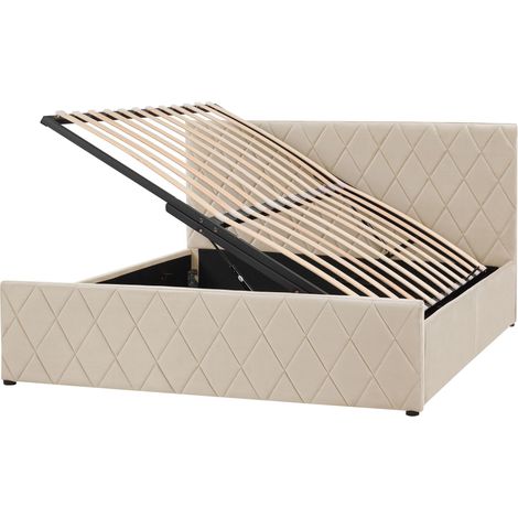 Letto Contenitore Trapuntato Velluto Beige Rete a Doghe 160 x 200 cm Rochefort
