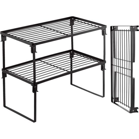 Ensemble de 2 étagères de rangement empilables pour la cuisine, étagère à épices pliable, étagère de comptoir et d'armoire de cuisine (1/4)