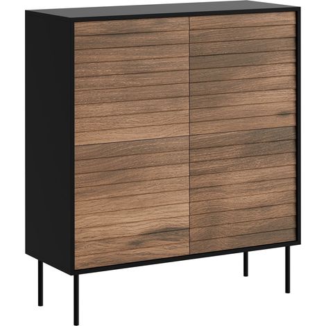 Aparador Flosoru 100, Nogal + Negro, 118x102cm, Número de puertas: 040cm, MDF, Aglomerado laminado