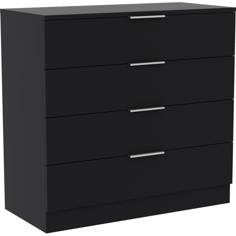Trega 4 Drawer Chest of Drawers Stylish Bedroom Storage Unit, H 74 x W 66 x D 36 cm, Black