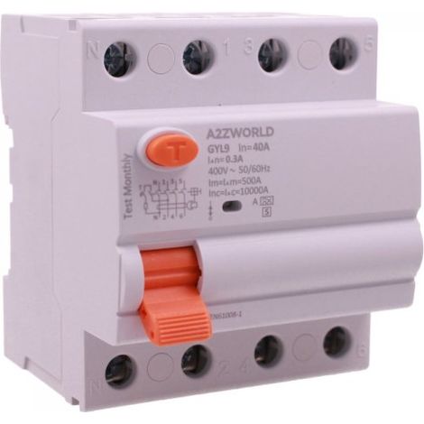 RCCB Interruttore Differenziale Selettivo Tipo A S 300mA/0.3A 3P+N 4M 10kA AC 400V IP20 Elettromeccanico IEC61008-1 GYL9, Corrente Disponibili 40A 63A 100A (40A)