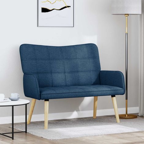 Canapé 2 places bleu en tissu polyester, structure métal et bois, 115 x 61 x 87 cm, 16.01kg - PANGIVO (1/5)