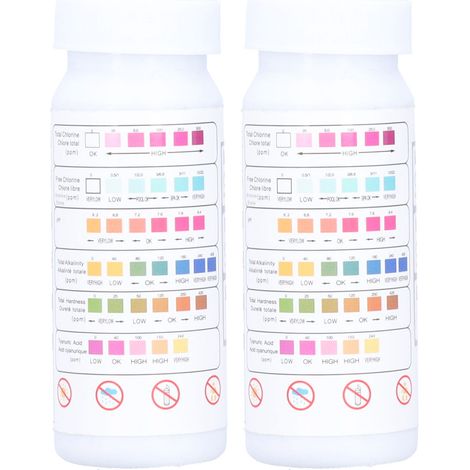 2 flacons de bandelettes de test 6 en 1 pour l'analyse chimique de l'eau - Bandelettes de test pour piscine et spa - Fournitures de jardinage (1/5)