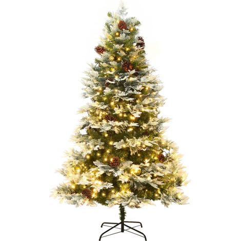 Sapin de Noël  Arbre de Noël pré-éclairé et pommes de pin vert 195cm PVC et PE (1/5)