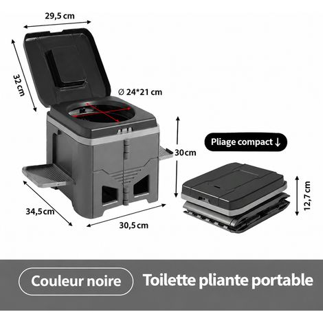 Toilette Pliante Portable Adulte WC Voiture Camping Tabouret Anti-Odeur noir et gris 40,8 × 13,2 × 35,5 cm 1,635 kg – Livraison gratuite