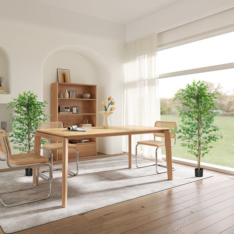 Set di 2 piante di ficus artificiali, alte 1,80 m, con tronco, rami, viticci, licheni e foglie, altamente realistiche, vaso incluso, colore verde.