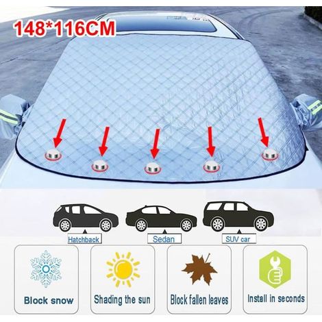 Couverture de pare-brise - - 4 couches - Protection neige - Design magnétique - 148x116 cm (1/4)