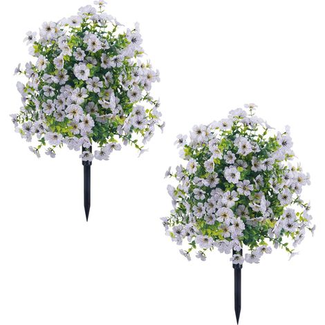 22" Artificial Outdoor Flowers with Stakes & Supports – Durable Synthetic Shrubs, Garden Decor for Farmhouse, Porch, Patio, Wedding, Long-Lasting Garden Accessory (2 Units)