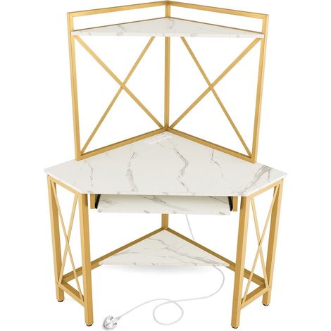 Corner Writing Desk Home Office Space-Saving Computer Desk-White (1/5)