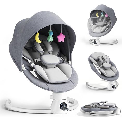 Transat Bébé Électrique avec Dossier Réglable sur 2 Niveaux – Application et Télécommande Balançoire Électrique pour Bébé, 12 Musiques et Prise en Charge Bluetooth, 2 Options D'alimentation (Gris) (1/5)