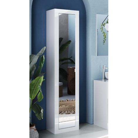 Colonne de salle de bain 1 porte miroir laqué blanc H195cm CALIA (1/4)