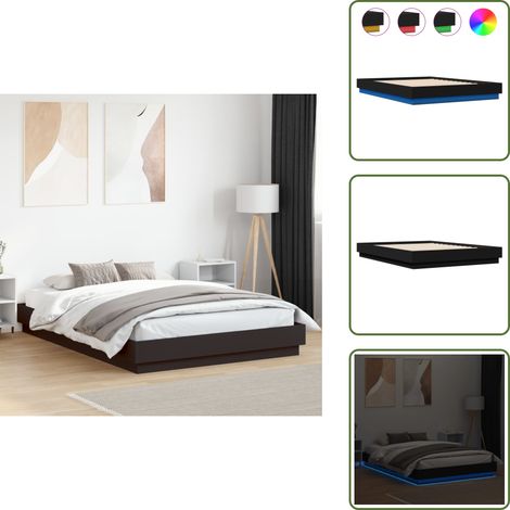The Living Store Cadre de lit avec LED sans matelas noir 150x200 cm - Cadre De Lit - Lit Double - Éclairage Led - Luminaire - Meuble Chambre