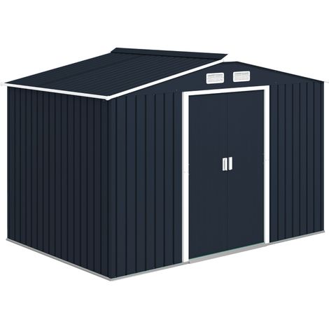 9 x 6ft Metal Bicycle Shed, Outdoor Storage Tool House with Ventilation Slots, Foundation Kit and Lockable Double Doors, Dark Grey