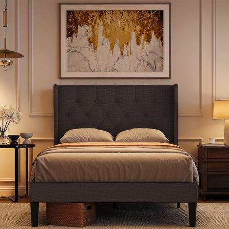 Letto 120x200 cm Bealife Letto Imbottito Struttura Semplice Listelli in Legno di Abete e Contenitore 20 cm Grigio Scuro