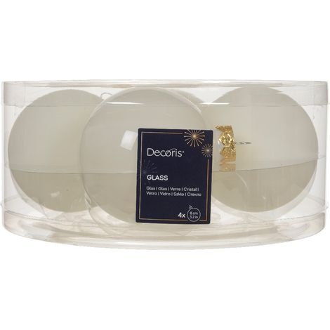 Set de 4 bolas decorativas de vidrio transparente 8 cm blancas (1/4)