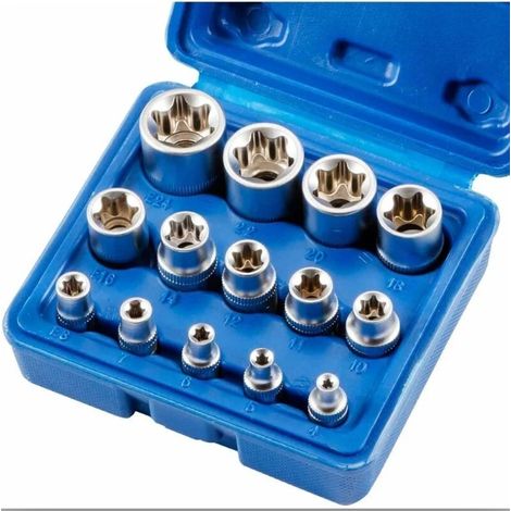 Douilles Torx Femelles - Acier Chrome-Vanadium - Pour Cliquet Main ou Barre de Rupture - E4 à E24 - 14 Pièces (1/5)