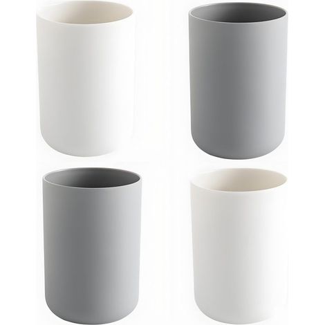 Irovami Lot de 4 gobelets de salle de bain en plastique de 300 ml - Blanc et gris. Accessoires de soins bucco-dentaires à poser sur le comptoir, pour une utilisation quotidienne. (1/5)