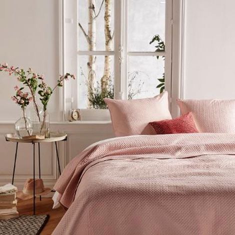Atmosphera – Dessus de lit rose 240x260cm – 2 taies 60x60cm – 100% polyester – Design classique – Parure de lit élégante