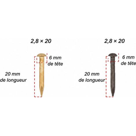 Clous décoratifs en laiton à tête ronde, bronze antique, 2,8 x 20 mm, lot de 30 2.8 20mm 30 bronze 2 × 2 × 0,28 cm 35 g – Livraison gratuite
