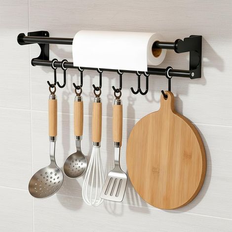 Barre Cuisine Murale 40 cm, Porte Ustensiles 8 Crochets Amovibles (1/5)