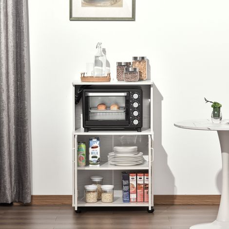 Meuble de cuisine roulant blanc 60,4 x 40,3 x 97 cm, étagère à micro-ondes, armoire haute sur roues en aggloméré (1/5)