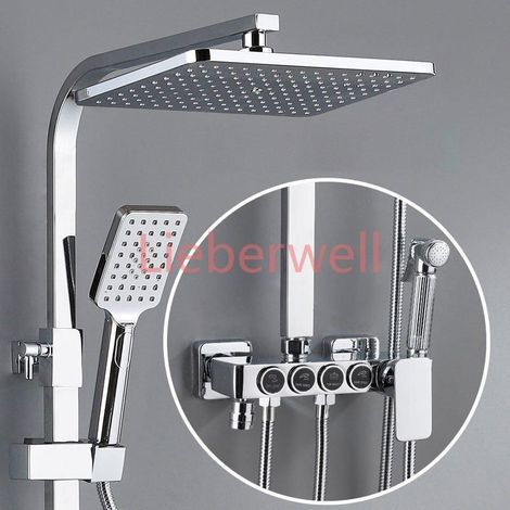 0527, LIEBERWELL Luxury Gold Thermostatic Shower System with Brass Valve, Digital Piano Control, Rain Shower Head, Model G1/2 (1/5)