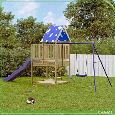 Aire de jeux d'extérieur - 3279207 - Bois de pin imprégné - 494x235x228 cm - Toboggan ondulé & balançoire (1/5)