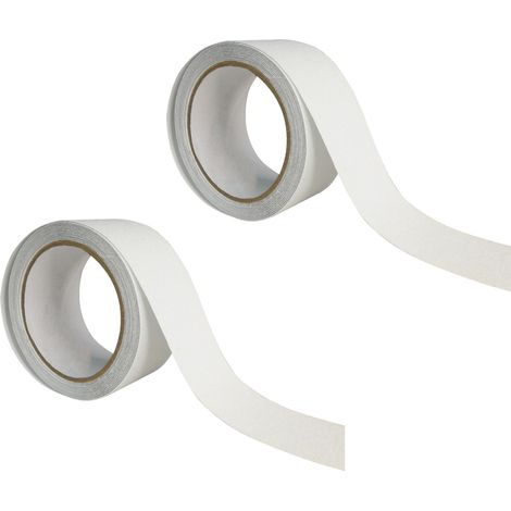 Lot de 2 rouleaux de ruban antidérapant blanc de 5 m pour extérieur, adhésif abrasif à haute adhérence pour la sécurité des escaliers et des marches. (1/2)
