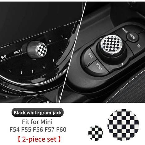 (Grille noire et blanche) 2 autocollants pour bouton de volume multimédia central, compatibles avec Mini Cooper F56 F60 F54 F55 F57 Countryman, style intérieur (1/4)