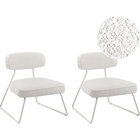 Set di 2 poltrone senza braccioli con gambe in ferro e rivestimento in tessuto bianco sporco Frovi