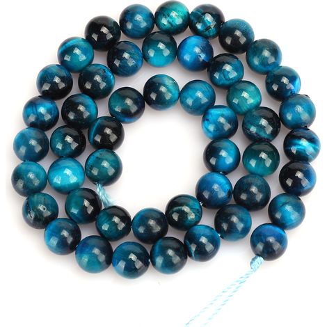 Perles rondes en œil de tigre bleu naturel 8mm pour bracelets DIY - Lot de 48 pièces