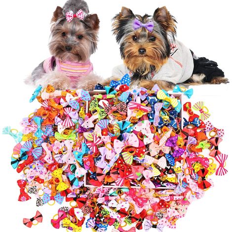 100 simpatici accessori per capelli da cucciolo, accessori per la toelettatura degli animali domestici, decorazioni per il pelo di cani di piccola taglia - Stili assortiti (1/4)
