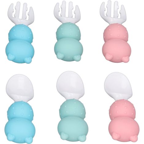 Babylöffel- und Gabelset mit kurzem Griff aus Silikon – Selbstfütterungsbesteck für Babys und Kleinkinder zur Förderung der Beikost (1/5)