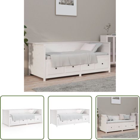 The Living Store Lit de jour sans matelas blanc 90x190 cm bois de pin massif - Lit De Jour - Lit Convertible - Meuble Multifonction - Lit Coffre - Rangement Tiroir (1/5)