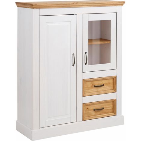 SelmaBuffet avec 2 portes 2 tiroirs en pin teinté blanc (1/4)