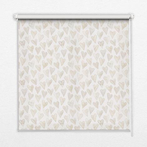 Tenda a Rullo Interna per Finestra - Tenda Filtrante Luce - Tenda Privacy - Tenda Decorativa Rettangolare - Rullo per Interni - (130 cm x 140 cm) - Cuori beige