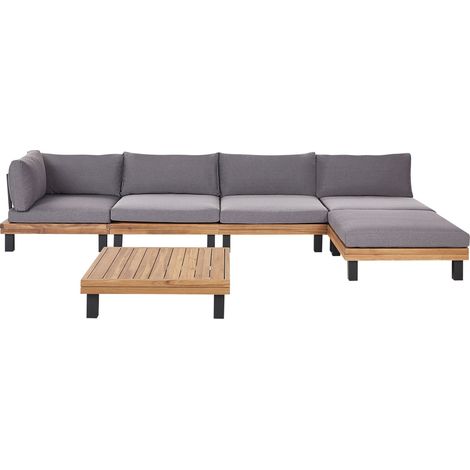 Garten Ecksofa mit Tisch 5-Sitzer FRAZZANO modular zertifiziertes Akazienholz Grau