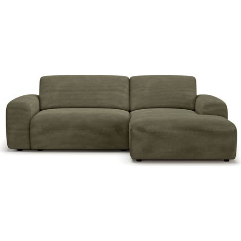 Canapé d'angle réversible convertible 5 places avec coffre de rangement en velours côtelé vert kaki - Luno (1/5)