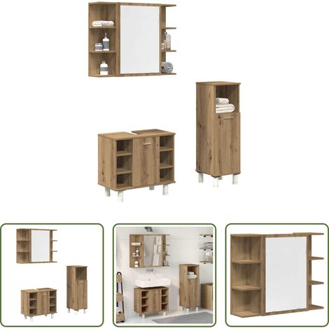 vidaXL Armoire miroir -  Ensemble de meubles salle de bain 3 pcs bois d'ingénierie (1/5)