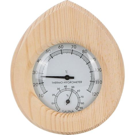 Thermomètre-hygromètre bois en forme de goutte, 2-en-1 pour sauna et hammam, accessoire de mesure d'humidité et température, décoration salle de vapeur. (1/5)