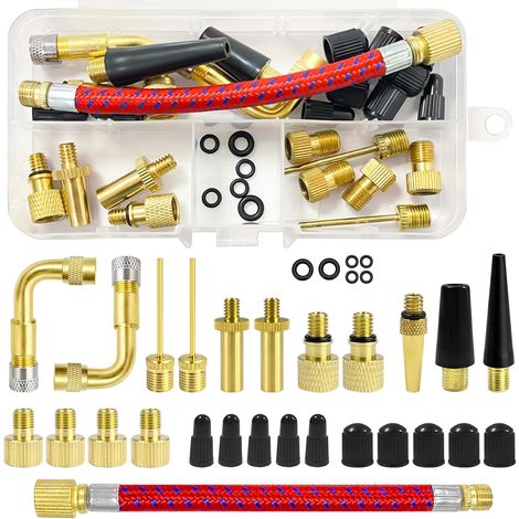 32 Pièces Embout Pompe Vélo, Adaptateur Valve Presta vers Schrader DV SV AV, Kit de Gonflage Universel pour Compresseur et Voiture, avec Aiguille Ballon et Boîte de Rangement (1/5)