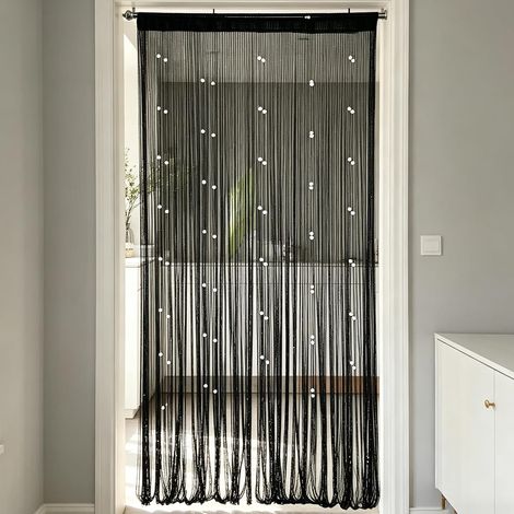 2 rideaux pour porte avec moustiquaire, 200 x 100 cm, couleur noire, avec perles, pour porte de balcon, moustiquaire, pour porte, pour chambre à coucher, cuisine, salon (1/5)