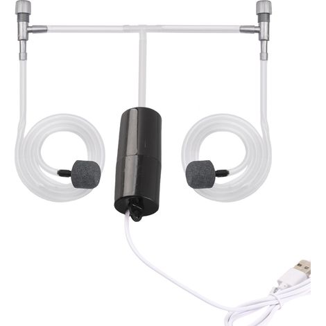 Pompe à oxygène USB pour aquarium compacte avec 2 pierres à air, tuyaux et mousqueton pour bac poisson et pêche extérieure (1/4)